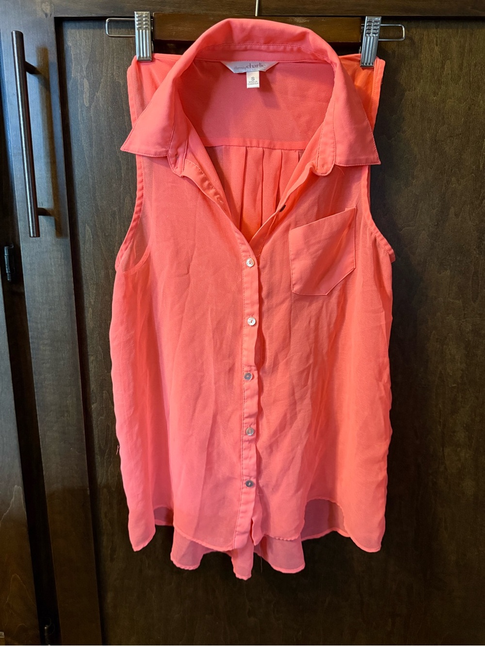 Charming Charlie Coral Sleeveless Button-Down Blouse